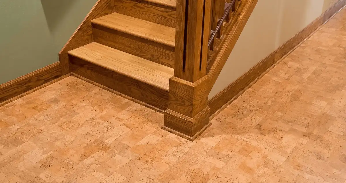 End of a staircase with cork flooring in Richmond, VA